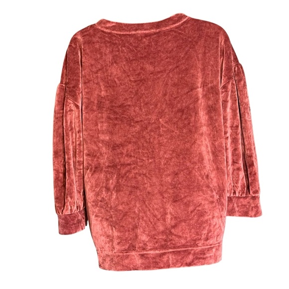 Garnet Hill Moonrise Velour Pullover Top Women Size S Red Wine 3/4 Sleeve Boxy - Picture 2 of 7